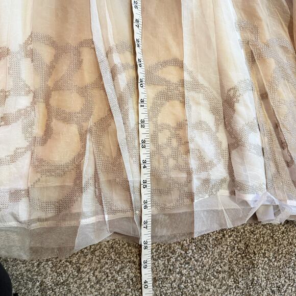 Komarov Cream Tan Sleeveless Satin Crinkle Tiered Beaded Ombre Midi Dress - Picture 9 of 9